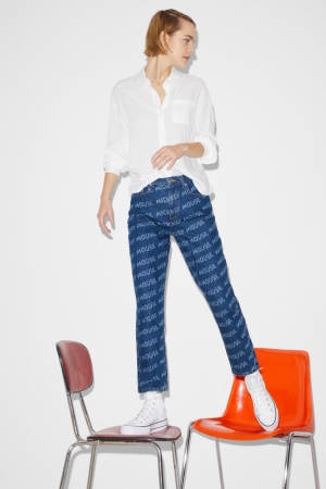 C&A Clockhouse Mom High Midja Micky Maus Jeans Dam Blå | LSZCD-9726