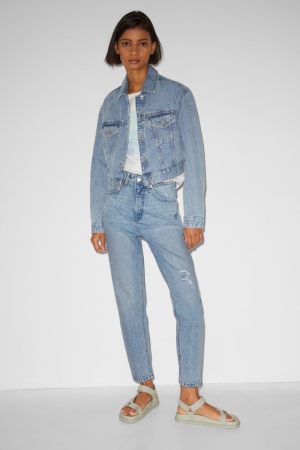 C&A Clockhouse Mom High Midja Recycled Jeans Dam Blå Ljusblå | MBUYQ-5934