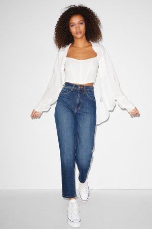 C&A Clockhouse Mom High Midja Recycled Jeans Dam Blå | RXLUH-8439