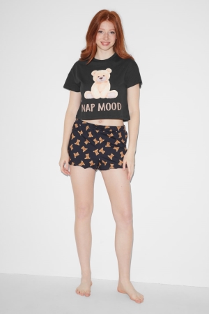 C&A Clockhouse Pyjama Blast Dam Svarta | CENFS-9856