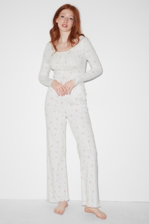 C&A Clockhouse Pyjama Floral Nattkläder Dam Vita | XQFNS-3971