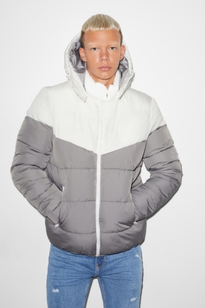C&A Clockhouse Quiltad With Hood Recycled Jacka Herr Vita Grå | XRSTU-7931