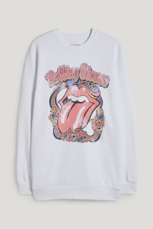C&A Clockhouse Rolling Stones Tröjor Dam Vita | MOVAX-7986