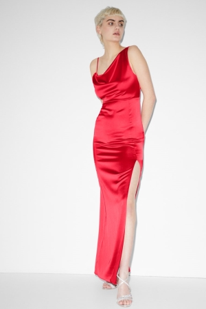 C&A Clockhouse Satin Partywear Klänning Dam Röda | GWRYO-8657