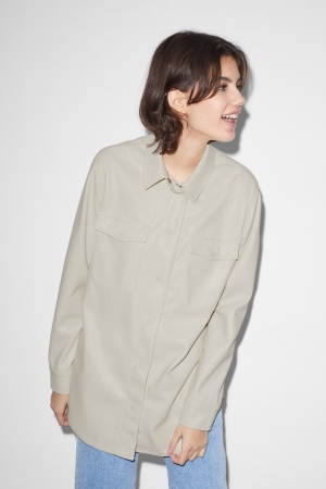 C&A Clockhouse Shacket Faux Läder Jacka Dam Vita | NTPCX-6450