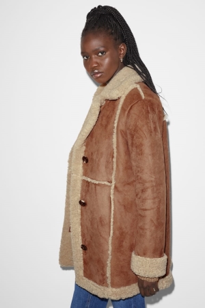 C&A Clockhouse Shearling Faux Mocka Jacka Dam Havanna | WKOYA-8972