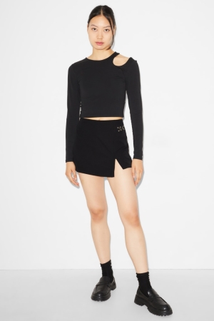 C&A Clockhouse Skort Kjolar Dam Svarta | EZIVM-4596