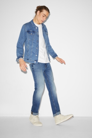 C&A Clockhouse Slim Lycra® Jeans Herr Blå Ljusblå | UXKPQ-6948
