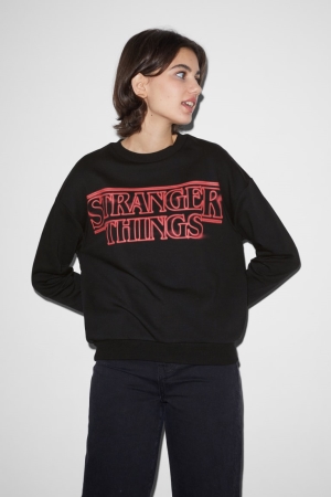 C&A Clockhouse Stranger Things Tröjor Dam Svarta | IAJVK-3804