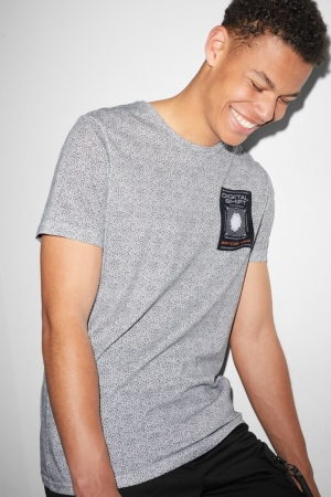 C&A Clockhouse T-shirt Herr Vita Svarta | KJFSB-9801