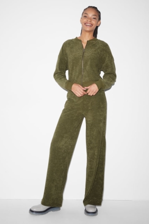 C&A Clockhouse Terry Cloth Joggers Långbyxor Dam Khaki | YRJFN-9465