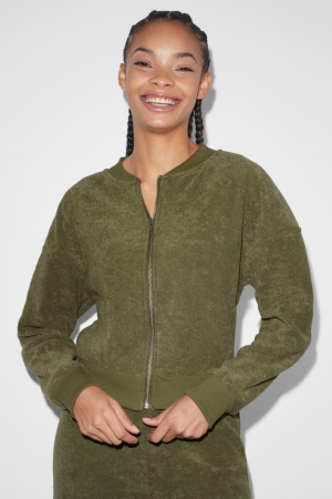C&A Clockhouse Terry Cloth Zip-through Tröjor Dam Khaki | SCXUR-4810