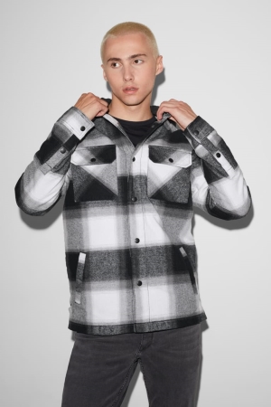 C&A Clockhouse With Hood 2-in-1 Look Check Jacka Herr Svarta Vita | BKCYA-3654