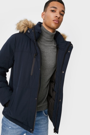 C&A Clockhouse With Hood And Faux Fur Trim Jacka Herr Mörkblå | PTBSI-3628