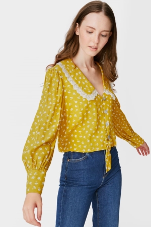 C&A Clockhouse With Knot Detail Floral Blusar Dam Gula | GOVHC-7469