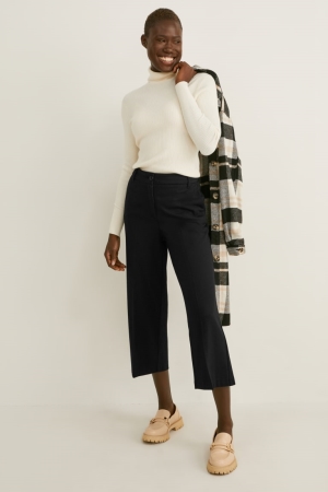 C&A Cloth High Midja Breda Leg Långbyxor Dam Svarta | TRSQL-1659