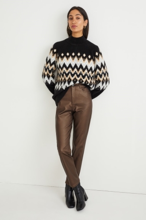 C&A Cloth High Midja Hetero Leg Shiny Långbyxor Dam Bruna | VNZXA-3865