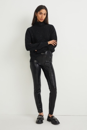 C&A Cloth High Midja Mager Fit Shiny Långbyxor Dam Svarta | RYNZT-4872