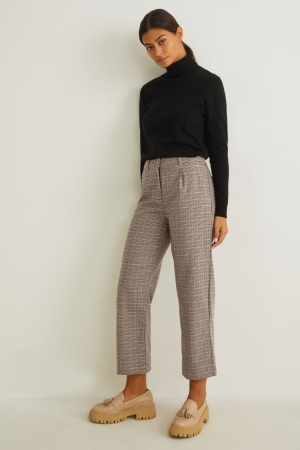 C&A Cloth High Midja Regular Fit Recycled Check Långbyxor Dam Ljusbruna | PNOJG-1950