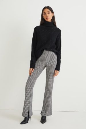 C&A Cloth High Midja Tapered Fit Recycled Check Långbyxor Dam Svarta Vita | JOFMD-5873
