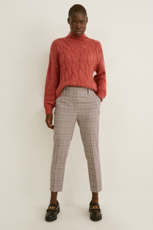 C&A Cloth High Midja Tapered Fit Recycled Check Långbyxor Dam Multicolour Checked | LMCHT-9081