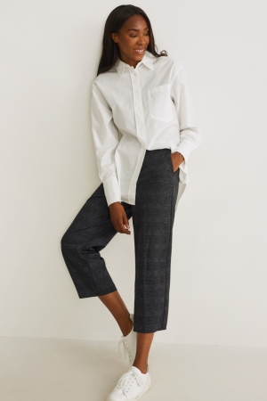 C&A Cloth High-rise Midja Breda Leg Recycled Check Långbyxor Dam Mörkgrå | EJASX-6149