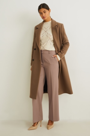 C&A Cloth High-rise Midja Breda Leg Recycled Långbyxor Dam Grå Bruna | QVYIM-2605