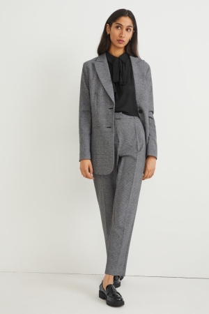 C&A Cloth High-rise Midja Slim Fit Recycled Check Långbyxor Dam Grå Svarta | VUKON-4160