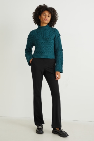 C&A Cloth High-rise Midja Tapered Fit Recycled Långbyxor Dam Svarta | DHOJS-7492