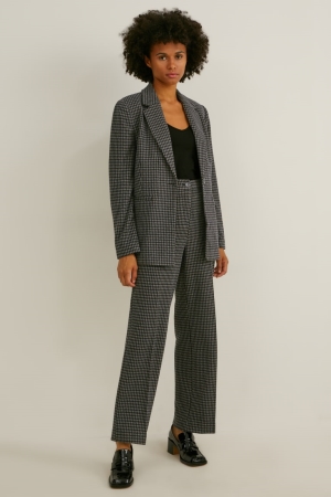C&A Cloth Mid-rise Midja Breda Leg Check Långbyxor Dam Mörkgrå | FBIET-1946