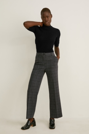 C&A Cloth Mid-rise Midja Breda Leg Recycled Check Långbyxor Dam Grå Svarta | UQFOV-2309