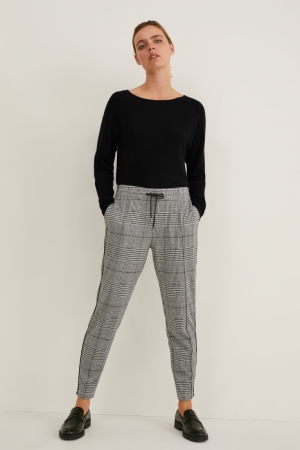 C&A Cloth Mid-rise Midja Check Långbyxor Dam Grå Svarta | WTQOZ-3905