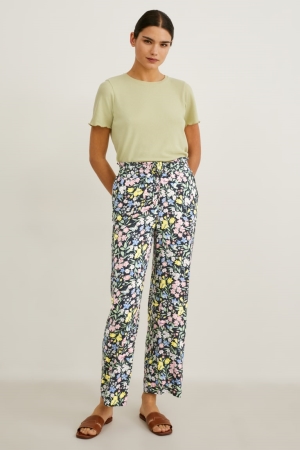 C&A Cloth Mid-rise Midja Lenzing™ Ecovero™ Långbyxor Dam Svarta | RUOJV-8962