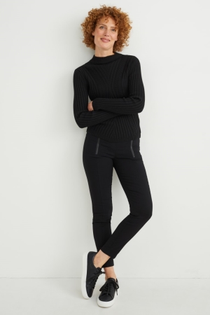 C&A Cloth Mid-rise Midja Slim Fit Lycra® Långbyxor Dam Svarta | ZUKXJ-3089