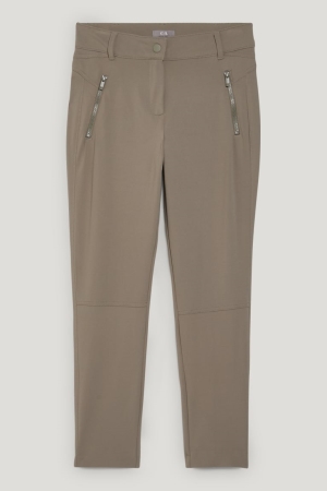 C&A Cloth Mid-rise Midja Slim Fit Långbyxor Dam Khaki | ENQBZ-0371