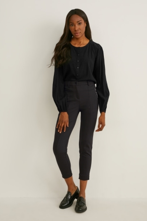 C&A Cloth Mid-rise Midja Slim Fit Långbyxor Dam Svarta | HTLBE-7163