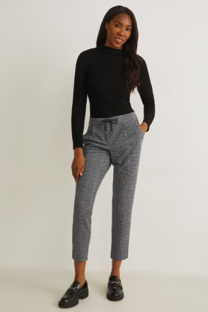 C&A Cloth Mid-rise Midja Tapered Fit Långbyxor Dam Grå Svarta | WNJFA-5384