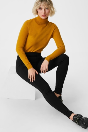 C&A Cloth Tapered Fit Långbyxor Dam Svarta | WIFOU-4059