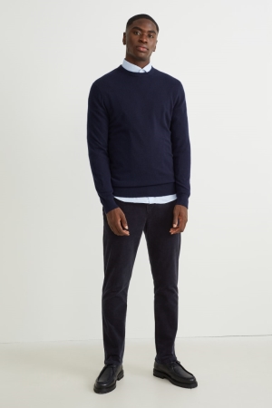 C&A Corduroy Chinos Regular Fit Stretch Lycra® Långbyxor Herr Mörkblå | IPGEM-0815