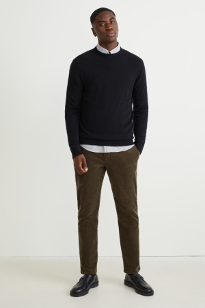 C&A Corduroy Chinos Regular Fit Stretch Lycra® Långbyxor Herr Mörkgröna | PIZAS-4316