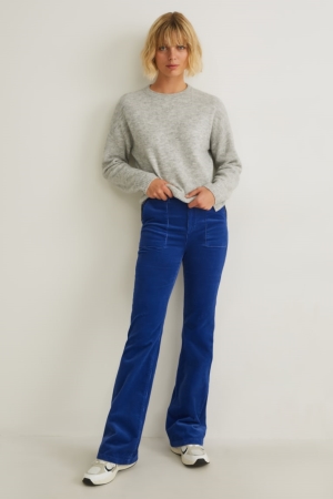 C&A Corduroy High Midja Breda Flare Långbyxor Dam Blå | QADJV-6843