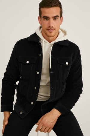 C&A Corduroy Jacka Herr Svarta | QUFML-0367