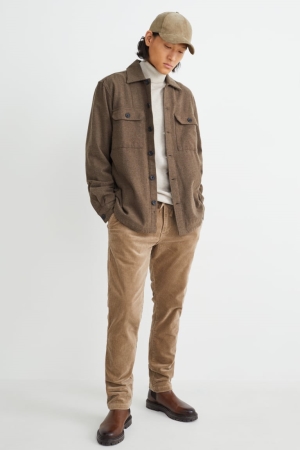 C&A Corduroy Tapered Fit Flex Lycra® Långbyxor Herr Beige | TGQNM-9782