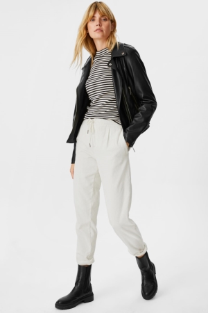 C&A Corduroy Tapered Fit Långbyxor Dam Vita | OJRUV-3159