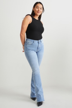 C&A Curvy High Midja Bootcut Lycra® Jeans Dam Blå Ljusblå | CBAGK-1769