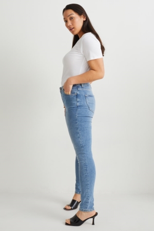 C&A Curvy High Midja Mager Fit Lycra® Recycled Jeans Dam Blå Ljusblå | JCUQL-1483