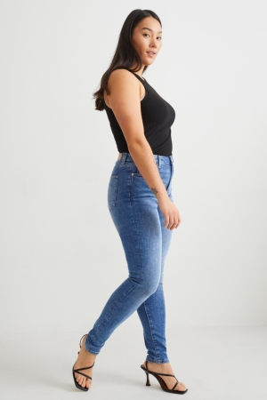C&A Curvy High Midja Mager Fit Lycra® Recycled Jeans Dam Blå | REUYK-4607