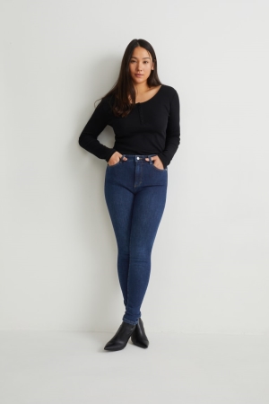 C&A Curvy High Midja Mager Fit Lycra® Recycled Jeans Dam Blå | URLCZ-0132