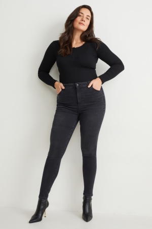 C&A Curvy High Midja Mager Fit Lycra® Recycled Jeans Dam Svarta | UTECV-9467
