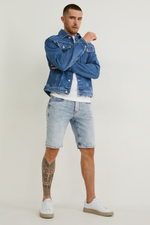 C&A Denim Flex Jog Denim Shorts Herr Blå Ljusblå | ZYMQB-9158